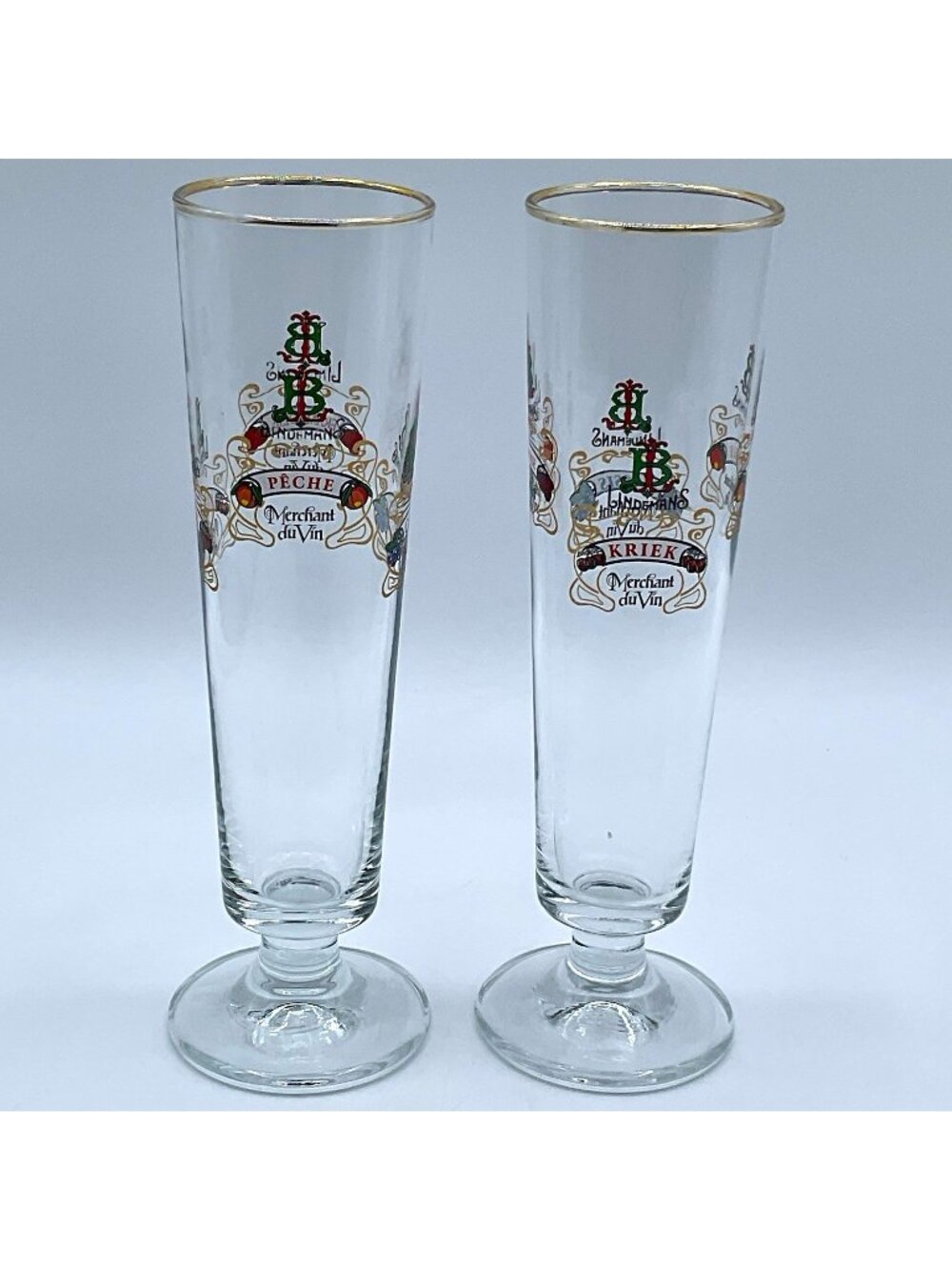 Lindemans Cassis Merchant du Vin Gold Rim Tall Glasses Pair Clear